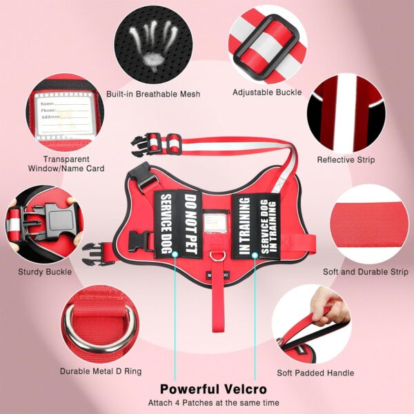 Service Dog Vest Harness and Leash Set+10 Patches,No Pull&Adjustable Reflective Dog Harness with Soft Padded Handle for Training/Everyday,Fit Small/Medium/Large/Extra-Large Dogs(Red M) - Image 5