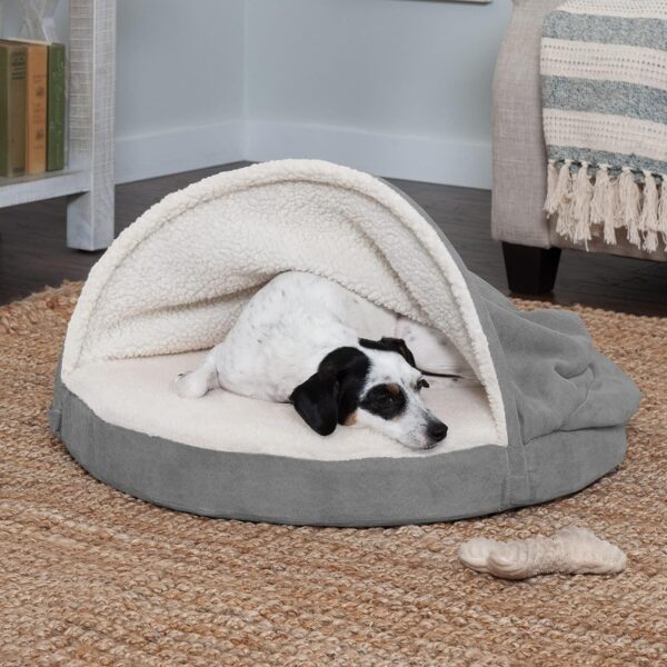 Furhaven 26" Round Orthopedic Dog Bed for Medium/Small Dogs w/ Removable Washable Cover, For Dogs Up to 30 lbs - Sherpa & Suede Snuggery - Gray, 26-inch - Image 3