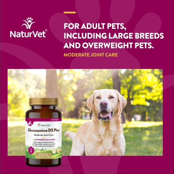 NaturVet Glucosamine DS Plus Level 2 Moderate Care Joint Support Supplement for Dogs and Cats, Chewable Tablets Time Release, Made in The USA, 60 Count - Image 4