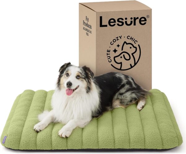 Lesure 4 Inch Thick Orthopedic Foam Dog Bed for Large Dogs, Waterproof Chic Flat Dog Bed with Removable Cover, Cute Fuzzy Pet Beds for Indoor Dogs (36" x 27", Green)