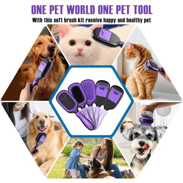 5 in 1 Pet Grooming Kit for Long Short Haired Dogs & Cats. Dog Brush Set for Small & Large Breeds. Gentle Detangling, Smoothing, Relaxation, Tangle Removal & Shedding Control. Purple - Image 7