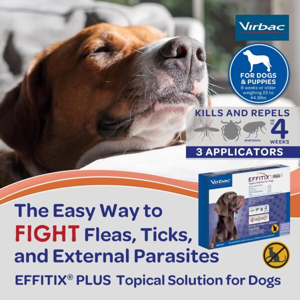 Effitix Plus Topical Solution for Dogs - Flea and Tick for Medium Dogs (23-44.9lbs), 3 Doses, Waterproof Topical Prevention (by Virbac) - Image 3