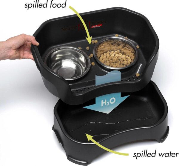 Neater Feeder - Deluxe Model Adjustable Height - Mess-Proof Cat Bowls (Cat, Midnight Black) - Made in USA - Elevated, No Spill, Non-Tip, Non-Slip, Raised Stainless Steel Food & Water Pet Bowls - Image 3