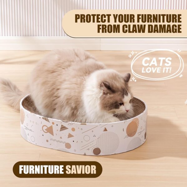 Cardboard Scratcher Pad Scratching Post:Oval Sturdy Cat Scratching Cardboard Pad Breathable Cat Scratch Pad, Cat Scratching Cardboard for Indoor Cats, Furniture Protecter - Image 2