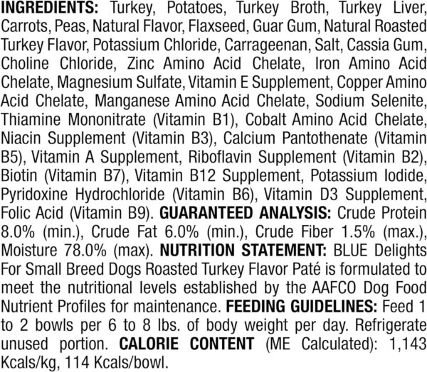 Blue Buffalo Delights Natural Adult Small Breed Wet Dog Food Cups, Pate Style, Roasted Turkey Flavor in Savory Juice 3.5-oz (Pack of 12) - Image 2