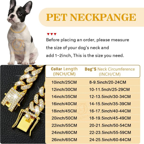 Gold Dog Chain Collar Diamond Cuban Link Dog Collar 13mm Wide Dog Necklace Metal Cat Chain Pet Crystal Collar Jewelry Accessories for Small Medium Large Dogs Cats(12inch) - Image 3