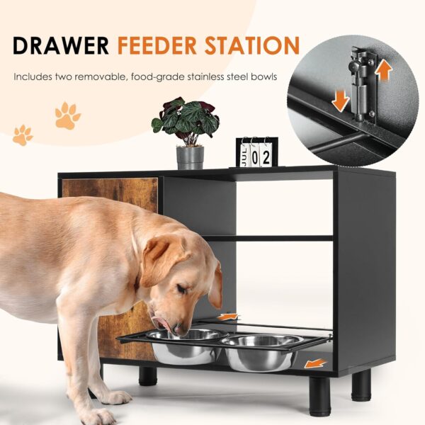 Large Pet Feeder Station, Dog Food Storage Cabinet with Stainless Steel Double Pull Out Raised Dog Bowls for Feeding & Watering Supplies - Image 5