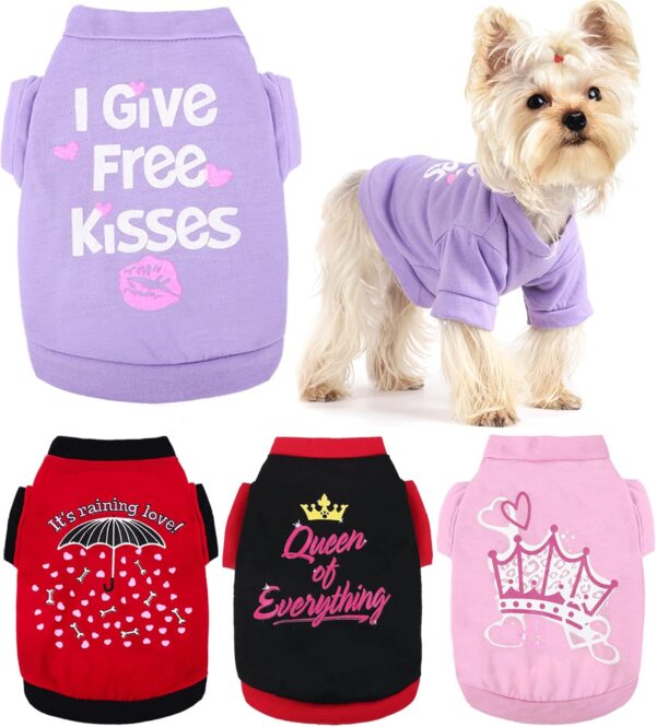 Dog Shirt, 4 Pack Dog Clothes for Small Dogs Girl Chihuahua Yorkie Pet Clothes Summer Cute Female Dog Clothes Princess Puppy Clothes Outfit Apparel Tshirts for Small Dogs, Pink, Small - Image 8