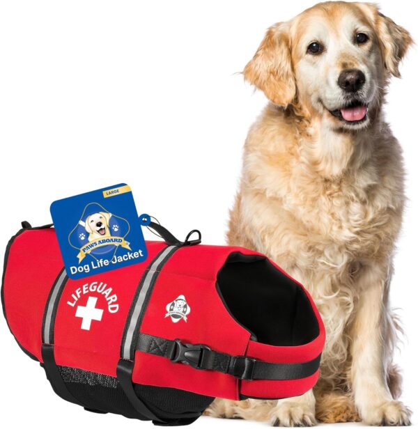 Paws Aboard Dog Life Jacket - Keep Your Canine Safe with a Neoprene Life Vest - Designer Life Jackets - Perfect for Swimming and Boating - Red, Large