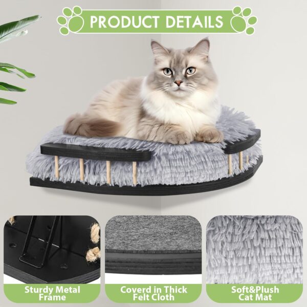 Cat Wall Furniture Set with Plush Cushion, Cat Hammock Cat Wall Shelves with 3 Cat Wall Steps, Cat Shelves and Perches for Wall Climbing Shelves for Indoor, Black Indoor Cat Shelves Wall Mount - Image 5