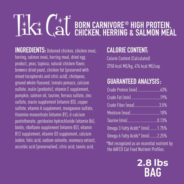 Tiki Cat Born Carnivore High Protein, Chicken, Herring & Salmon Meal, Grain-Free Baked Kibble to Maximize Nutrients, Dry Cat Food, 2.8 lbs. Bag - Image 5