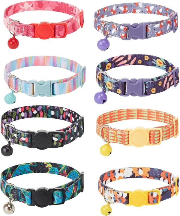 2PC cat Collar with Bells,Quick Release Safe Buckle Adjustable Kitten Collars,Printed Nylon Cute Collar for Boy and Girl Cats (Rainbow Pink) - Image 7