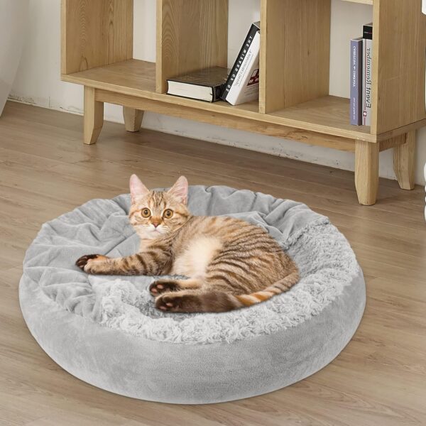 JOEJOY Small Dog Bed Cat Bed with Hooded Blanket, Cozy Cuddler Luxury Puppy Pet Bed, Donut Round Calming Anti-Anxiety Dog Burrow Cave Bed - Anti-Slip Bottom and Machine Washable 23 inch - Image 7