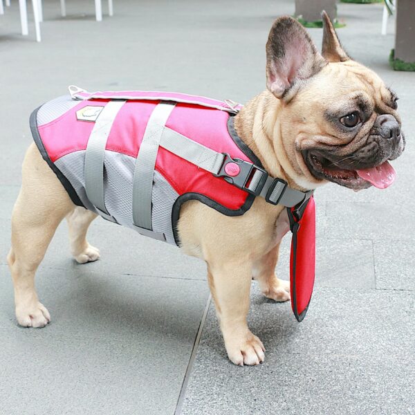 iChoue French Bulldog Life Jacket Vest Saver Swimming with Floating Plate Chin for Puppy Frenchie Pug English Boston Terrier (Red, Small)