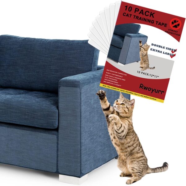 Cat Scratch Protector, 10 Pack 17"X12" Double Sided Couch Protectors for Cats, Extra Large Anti Scratch Scratching Furniture Sofa Deterrent Guard Shield Clear Sticky Cat Training Tape