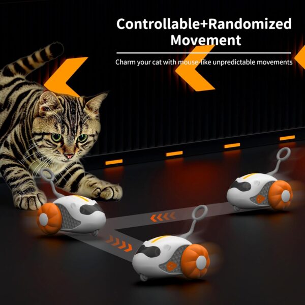 Interactive Cat Toys with Remote Control Smart Electric Cat Toys with LED Lights Type-C Rechargeable Automatic Cat Toys with Sound Switch for Indoor Cats Boredom Exercise-Orange - Image 2