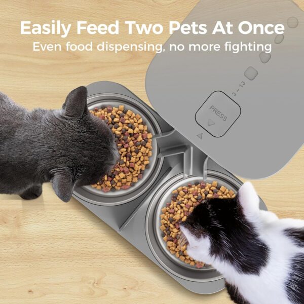 Automatic Cat Feeder, 6L /25 Cup Elevated Cat Food Dispenser with 2 Stainless Bowls, Timed Programmable Pet Feeder for 2 Cats & Dogs, Dual Power Supply,10s Meal Call,4 Meals per Day - Image 6