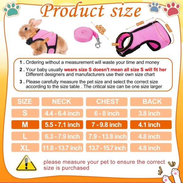 SATINIOR 2 Pieces Bunny Rabbit Harness with Leash Cute Adjustable Buckle Breathable Mesh Vest for Kitten Puppy Small Pets Animal Walking Accessories - Image 2