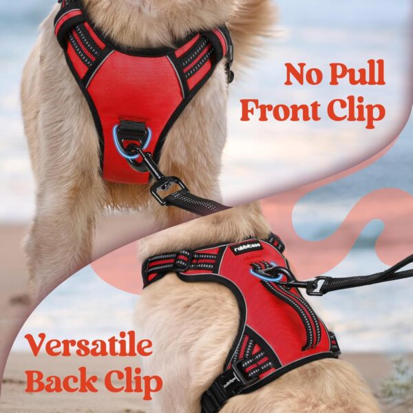 rabbitgoo Dog Harness Medium Sized, No Pull Pet Harness with Soft Padded Handle, Adjustable Reflective Vest with 3 Buckles, Easy Walking Harness with 2 Leash Clips, Red, M - Image 7