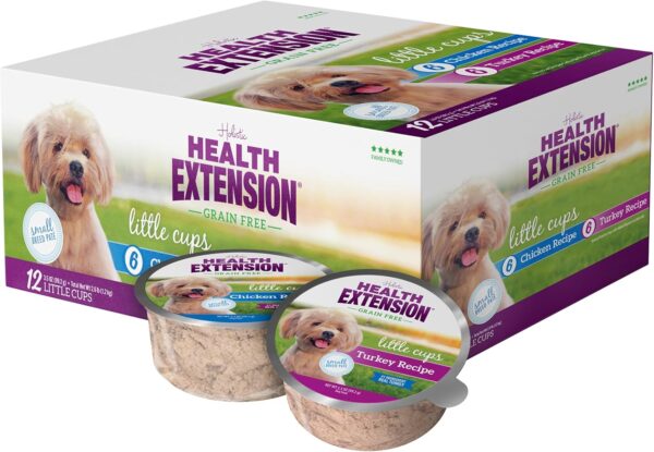 Health Extension Wet Dog Food, Grain-Free, Natural Food Cups for Small Breed Dogs, Include 6 Chicken Recipe Cups & 6 Turkey Recipe Cups, Each Cup Weight (3.5 Oz / 99.2 g)