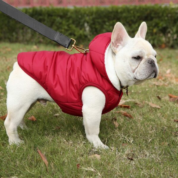 Dog Fleece Hoodie, Windproof Waterproof Dog Coat Fleece & Cotton Lined Warm Dog Jacket, Cold Weather Pet Apparel Clothes Vest for Small Medium Large Dog (L: Length 15", Chest 17.3"-20", Red) - Image 7