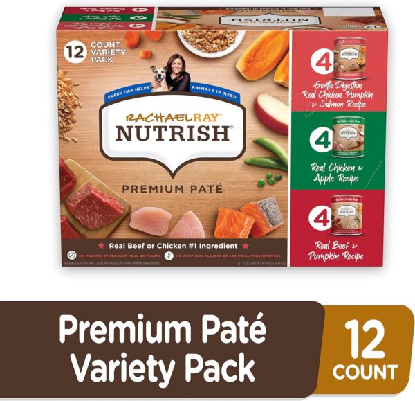 Nutrish Rachael Ray Wet Dog Food, Natural Food for Adult Dogs with Added Vitamins, Minerals & Nutrients, Beef, Chicken, and Gentle Digestion Variety Pack, 13 Ounce Can (Pack of 12) - Image 3