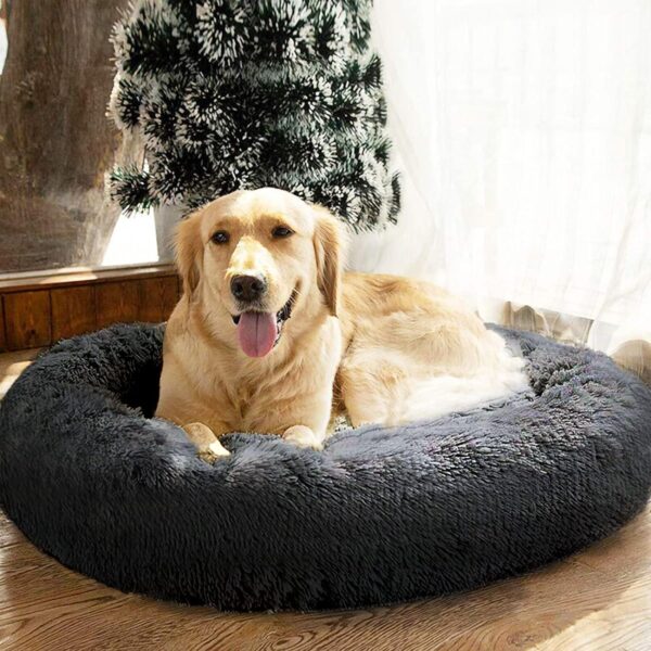 SAVFOX Plush Calming Dog Beds, Donut Dog Bed for Small Dogs, Medium, Large & X-Large, Comfy Cuddler Dog Bed and Cat Bed in Faux Fur, Washable Dog Bed, Multiple Sizes XS-XXL