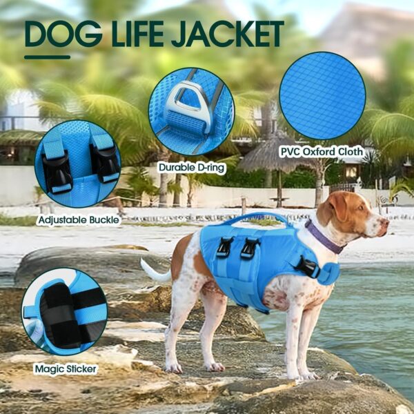 Kuoser Dog Life Jacket XL, High Flotation Dog Life Vest for Swimming Boating, Reflective Dog Swimming Vest Pet Life Preserver with Rescue Handle - Image 3