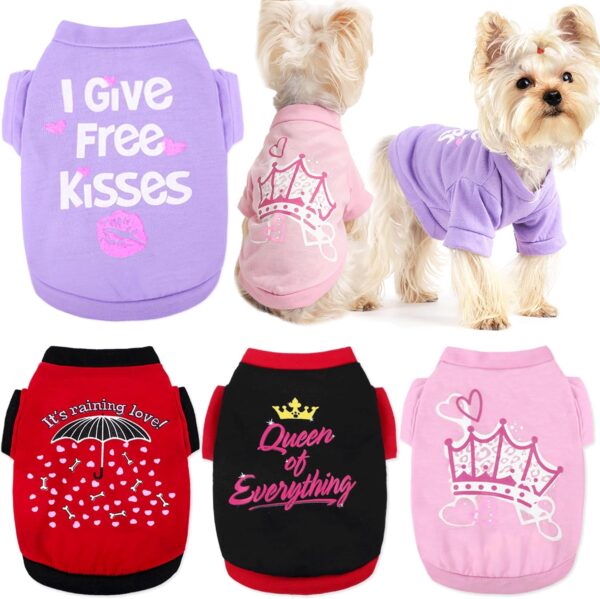 Dog Shirt, 4 Pack Dog Clothes for Small Dogs Girl Chihuahua Yorkie Pet Clothes Summer Cute Female Dog Clothes Princess Puppy Clothes Outfit Apparel Tshirts for Small Dogs, Pink, Small