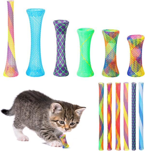 Leitee 60 Pcs Cat Spring Toys Kitten Colorful Fun Tubes Indoor Interactive Cat Tube Plastic Coil for Cats Swat Hunt Scratching, Random Colors