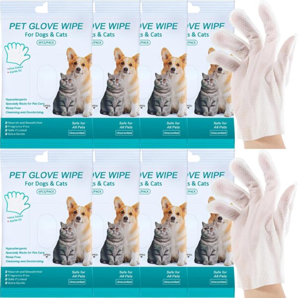 48 Pack Cleaning Glove for Dogs Cats and Pets Bathing Wipes Dry Cleaning Gloves Grooming Wipes Grooming for Dog and Cat Daily Care and Traveling