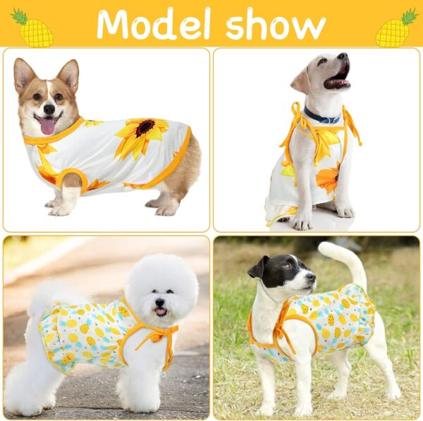 4 Pieces Pet Clothes Set Include 2 Pieces Cute Pet Dress Lovely Fruit Dog Dress and 2 Pieces Dog Shirt Breathable Pet T-Shirt Puppy Clothes for Pet (Pineapple, Sunflower,Medium) - Image 5