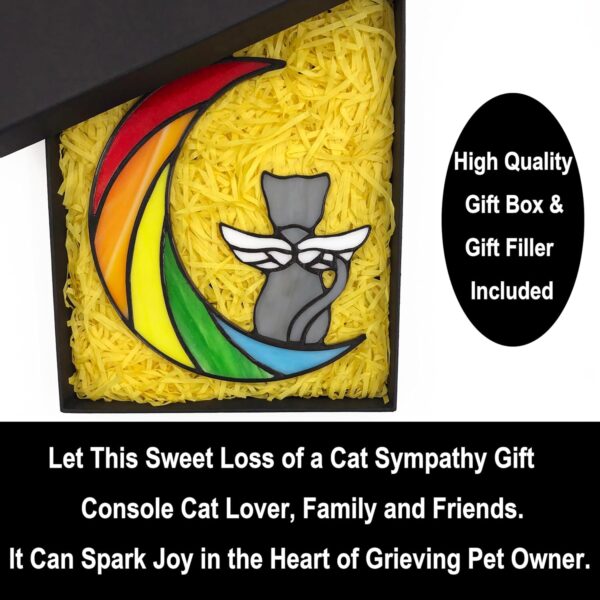 Stained Glass Rainbow Bridge Pet Memorial Gifts for Cats, Grey Cat Decor Memorial Gifts for Cat Lovers,Cat Suncather Gifts for Women,Cat Remembrance Gifts,Loss of Cat Sympathy Gift. - Image 3