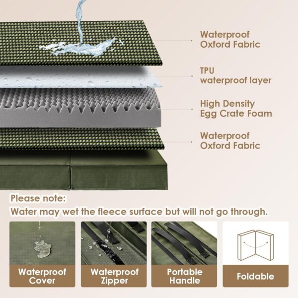 EHEYCIGA Foldable Waterproof Dog Beds for Extra Large Dogs - Outdoor Orthopedic Dog Bed with Washable Removable Cover, XL Pet Bed Mattress with Handle, Olive Green, 44 x 32 x 3.5 inches - Image 3