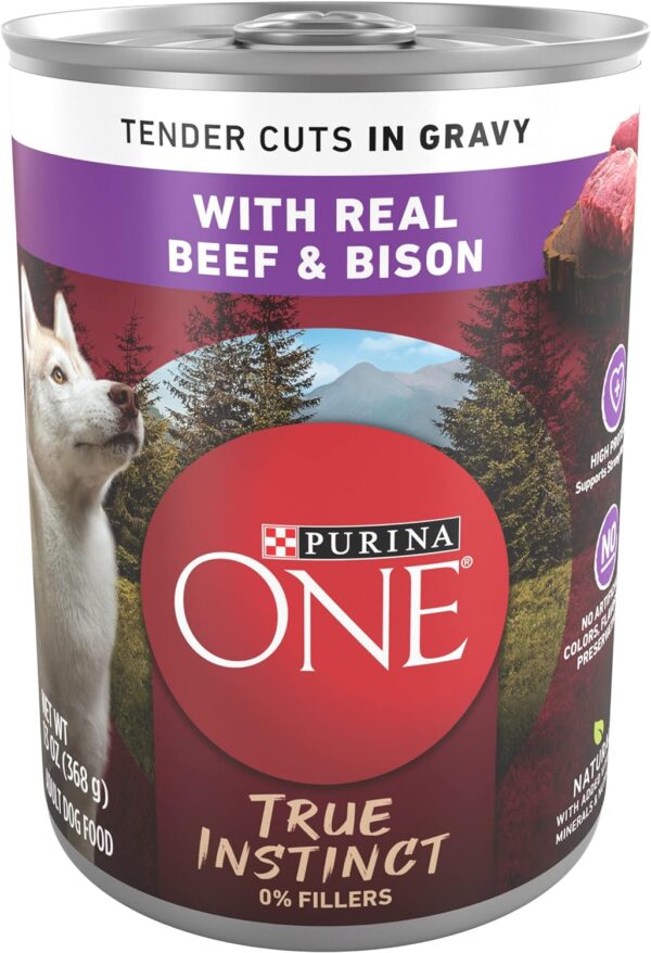 Purina ONE High Protein Wet Dog Food True Instinct Tender Cuts in Dog Food Gravy With Real Beef and Bison - (Pack of 12) 13 oz. Cans