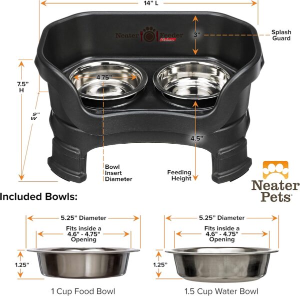 Neater Feeder - Deluxe Model Adjustable Height - Mess-Proof Cat Bowls (Cat, Midnight Black) - Made in USA - Elevated, No Spill, Non-Tip, Non-Slip, Raised Stainless Steel Food & Water Pet Bowls - Image 8