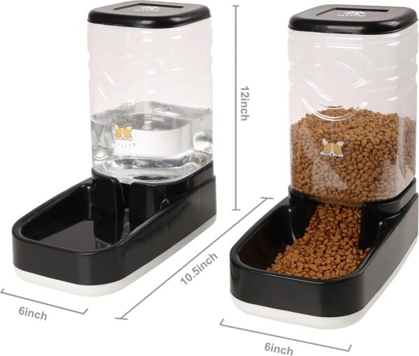 Automatic Dog Cat Gravity Food and Water Dispenser Set with Pet Food Bowl for Small Large Pets Puppy Kitten Rabbit Large Capacity(Black, 3.8L) - Image 3