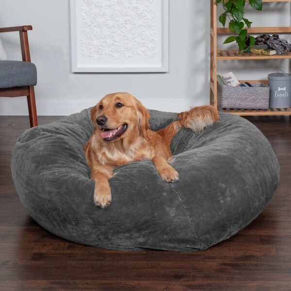 Furhaven Soft & Cozy Dog Bed for Large Dogs, Refillable w/ Removable Washable Cover & Liner, For Dogs Up to 95 lbs - Plush Faux Fur Bean Bag Style Ball Bed - Gray Mist, XL/Jumbo - Image 3