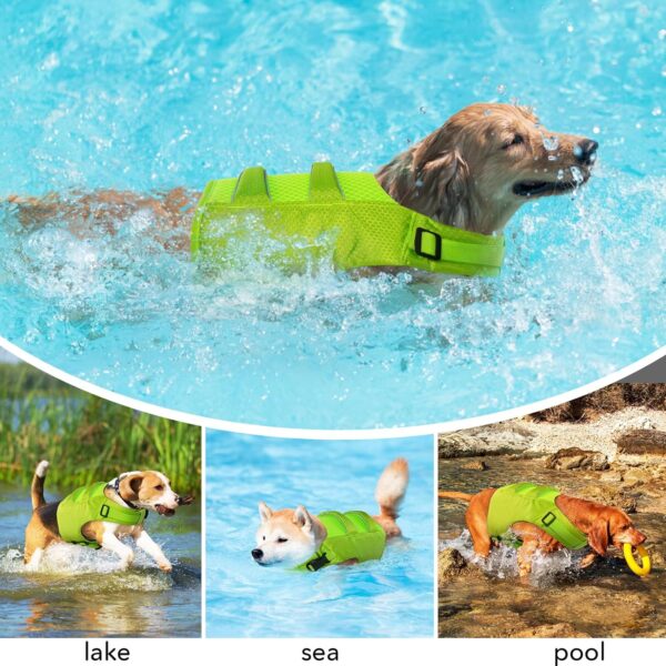 DENTRUN High Visibility Dog Life Jacket, Dog Life Vest for Swimming Boating Puppy Life Preserver Floatation Safety Pool Lake Reflective Float Coat Wetsuit & Rescue Handle for Small Dog, Green - Image 8