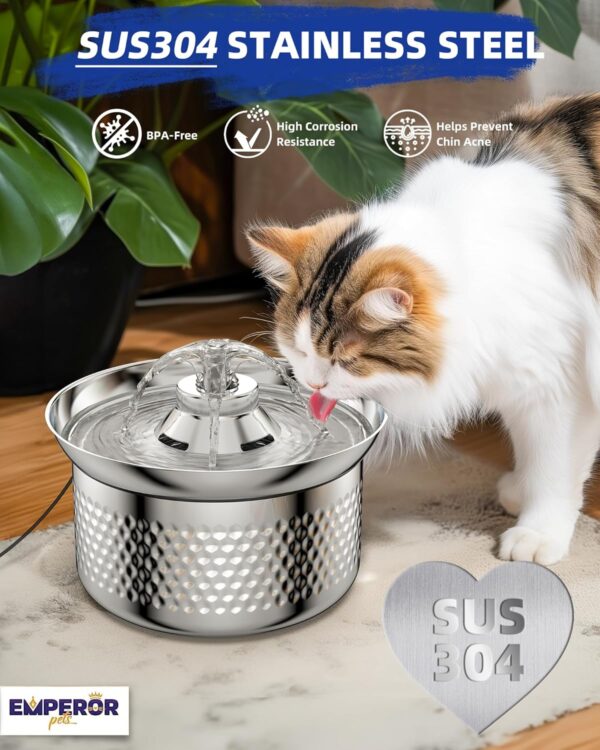 Stainless Steel Cat Water Fountain - 108oz/3.2L Ultra-Quiet Automatic Pet Water Fountain Cat Fountain | Premium Pet Water Fountain, Dishwasher Safe, Pet Fountain Great for Multiple Pets -1 Filter - Image 5