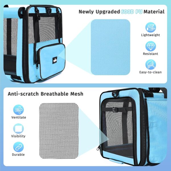 Large Cat Carrier with Wheels, Foldable Rolling Cat Carrier for 2 Cats with Wheels for Cat Dog Under 30 lbs, Cat Carrier Travel Bag with Large Pocket for Outdoor, Blue - Image 8