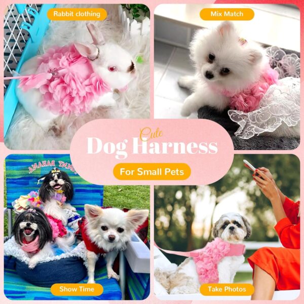 Cute Small Dog Harness and Leash Set Pink Lace Floral Girl Puppy Harness for Small Dogs Cats Soft Mesh Small Sized Dog Vest Harness Escape Proof Pet Cat Harness Outfits - Image 3