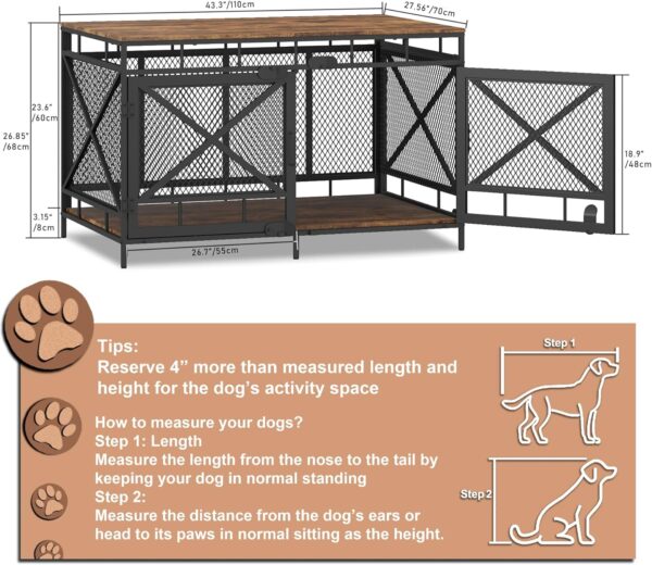 Dog Crate Furniture, Dog Kennel for Small Medium Large Breed, Heavy Duty 43" Large Corner Dog Crate, Indoor Pet Cage with Side Door - Image 6