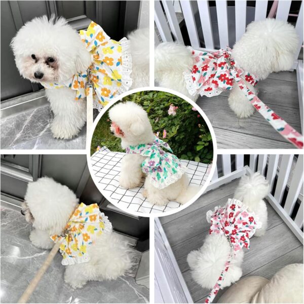 Cute Floral Dog Harness Dress and Leash Set for Small Dog Cats Girl Puppy Bowknot Princess Birthday Dress Summer Female Pet Small Dog Clothes Lace Doggie Kitten Outfits Apparel(Red,XS) - Image 7