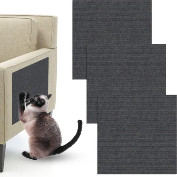 3Pcs Cat Scratcher, Trimmable and Multifunctional Cat Toys Scratching Post Pastable Wall Cat Scratchers for Indoor Cats Scratch Furniture Protector, Cat Scratching Board Protect Sofa(Dark Gray)