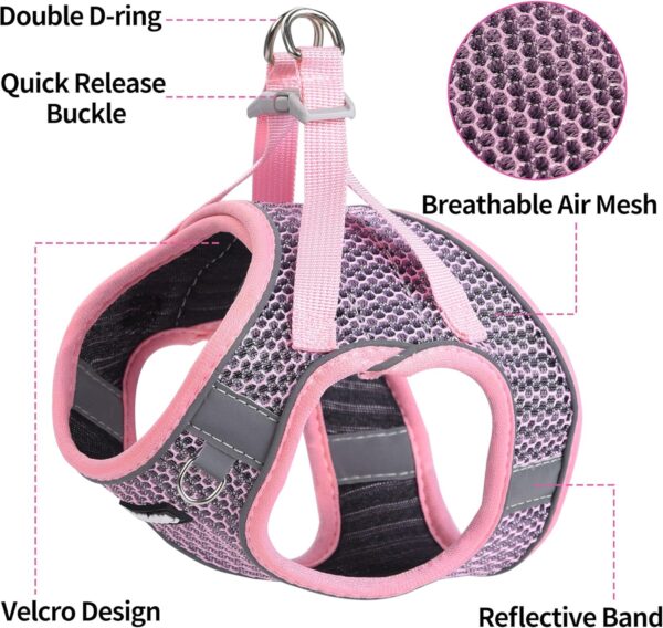 AIITLE Extra Small Dog Harness - Step in Vest Harness with A Leash, Reflective Bands, Soft Breathable Pet Supplies, Outdoor Pet Vest for Extra Small Dogs and House Cats Pink XXXS - Image 4