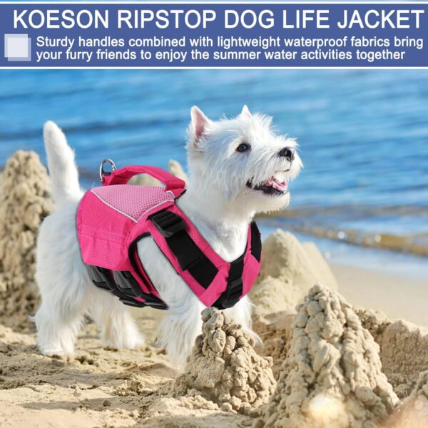 KOESON Dog Life Jacket Small, High Flotation Dog Life Vest for Swimming Boating, Reflective Adjustable Dog Floating Vest with Rescue Handle for Small Medium Large Dogs Pink XS - Image 3