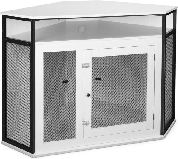 Corner Dog Crate Furniture with Storage, 51.3" Upgraded Modern Dog Cage, End Table, Indoor Pet Crate Small Medium Large Dogs, White, Perfect for Limited Room