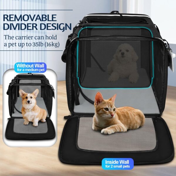 Double Cat Carrier with Wheels for Large Cat or Medium Dog, 23.6"x 15.7"x 13.7" Rolling Pet Carrier for 2 Small Pets, Removable Wheels Dog Carrier with 2 Compartment for Traveling (Dark Black) - Image 3