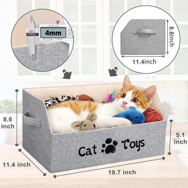 Large Cat Toy Box Cat Toy Storage Basket 2X Thicker Foldable Sturdy Pet Toy Storage Bin Bed for Organizing Pet Toys Treats Clothes and Accessories(Grey) - Image 2